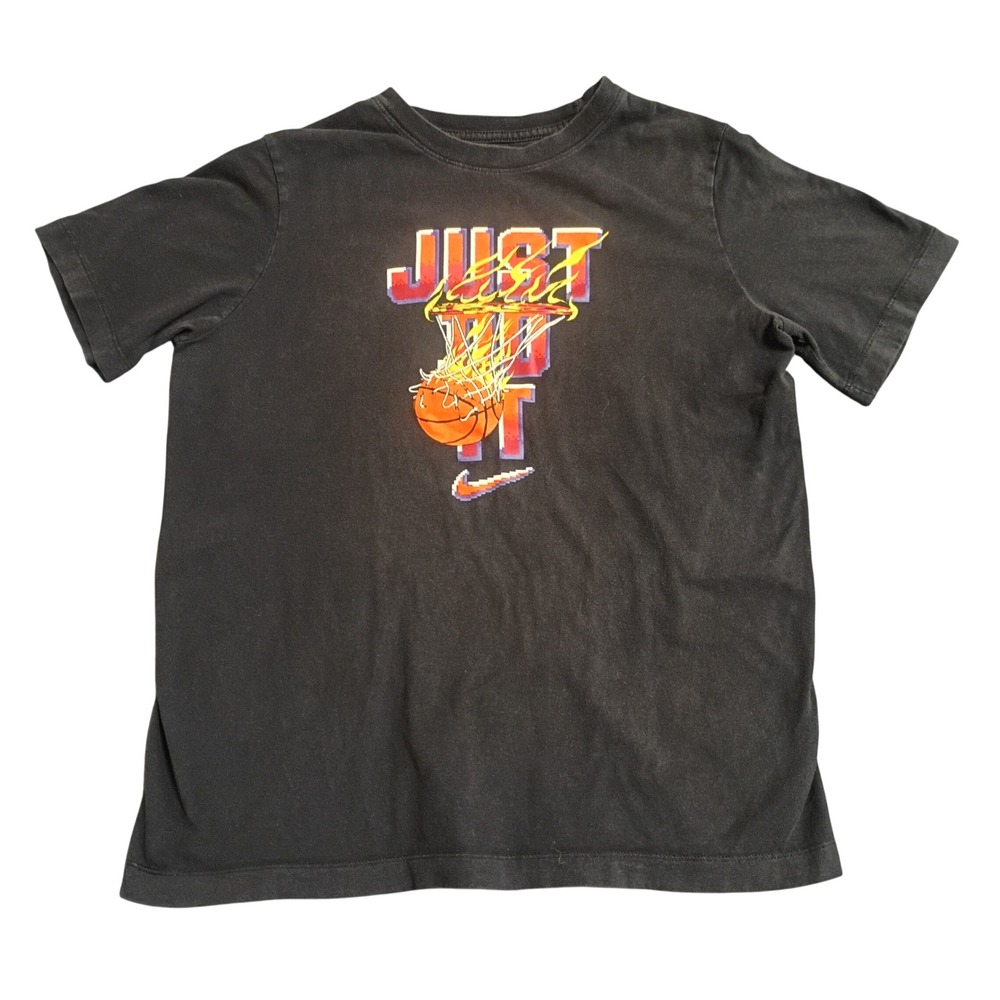 Nike Graphic T-Shirt Boys XL Black Just Do It Basketball Pixel Art Tee